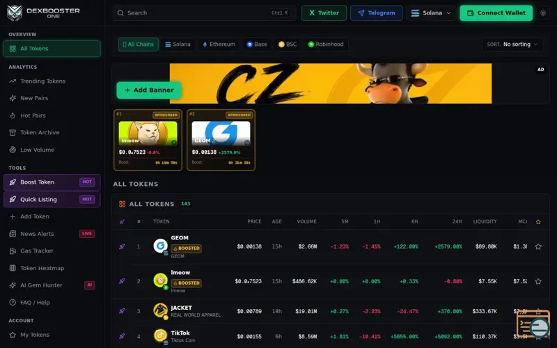 Screenshot of Dexbooster One, a launch using Zomro