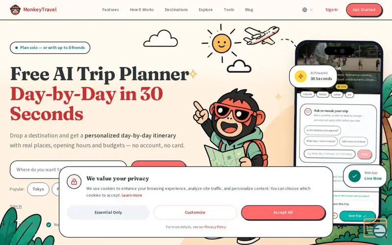 Screenshot of MonkeyTravel