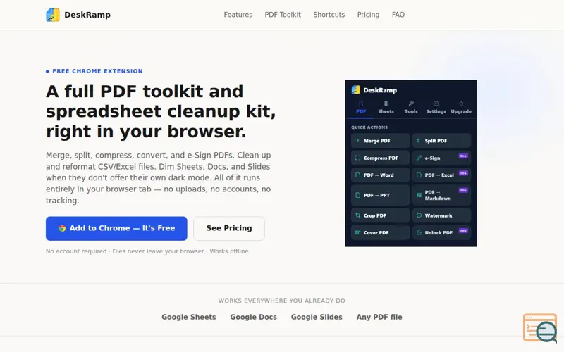 Screenshot of DeskRamp, a launch using Mail.Baby