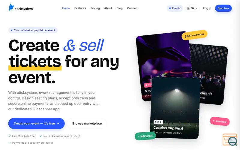Screenshot of eticksystem — Create&Sell Event Tickets