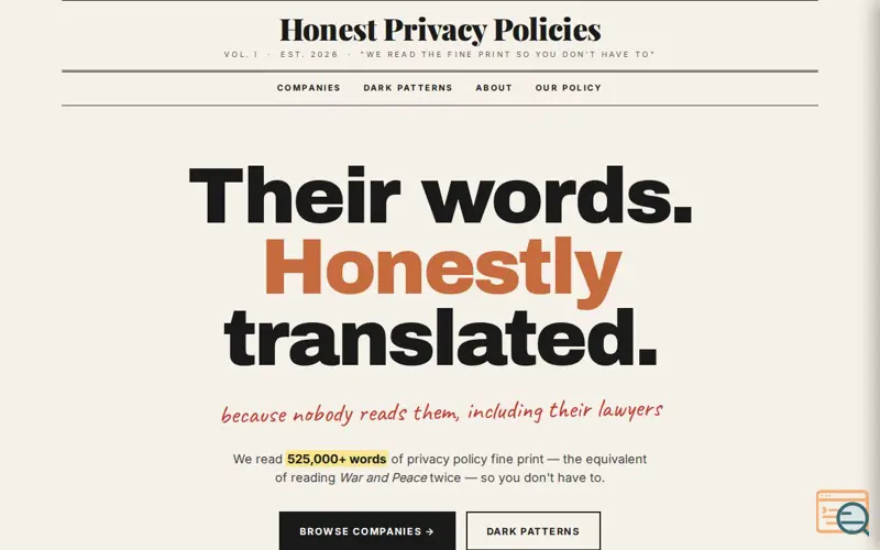 Screenshot of Honest Privacy Policies