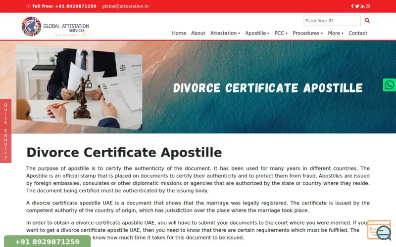 Screenshot of Divorce Certificate Attestation