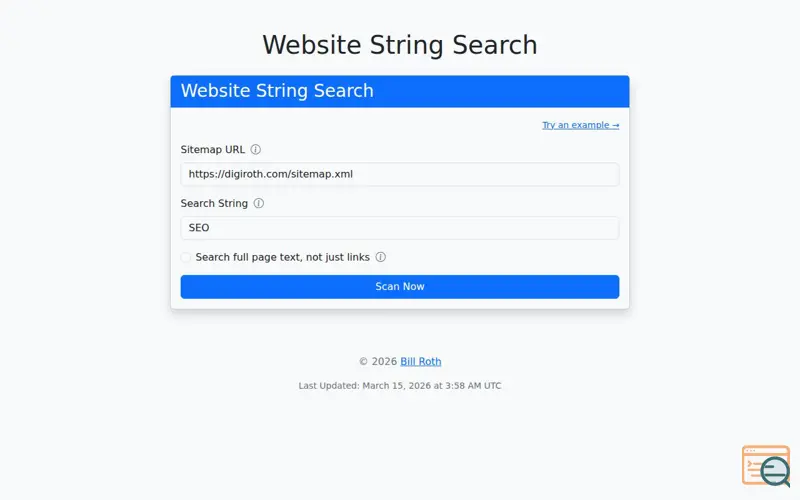Screenshot of WebSiteStringSearch.com, a launch using HostPapa DNS