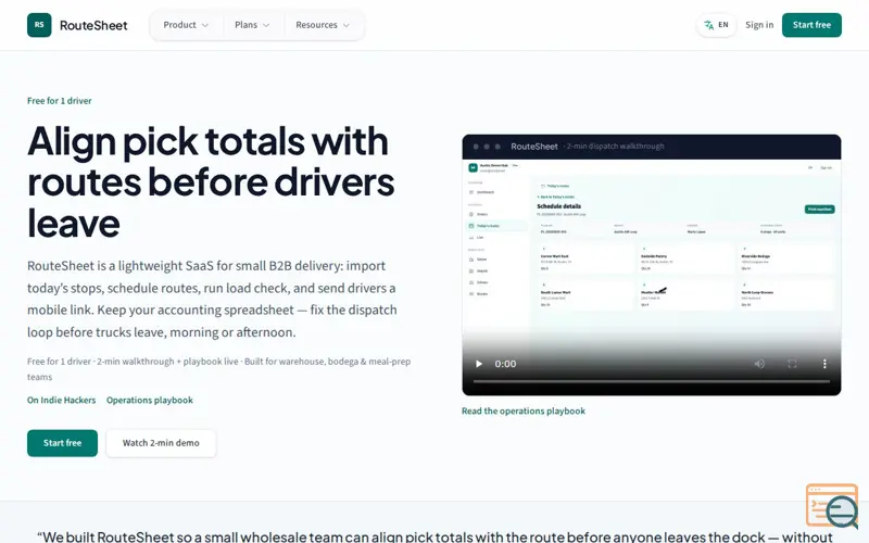 Screenshot of RouteSheet
