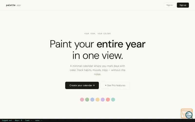 Screenshot of Palette Calendar App