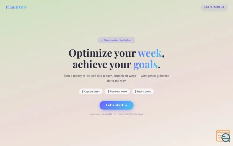Screenshot of PlanItDaily — Your Smart Life Planner