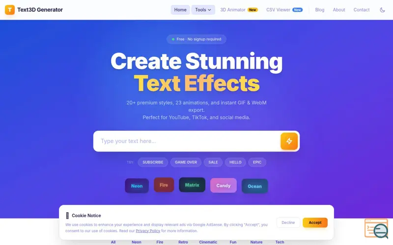 Screenshot of Text3D Generator