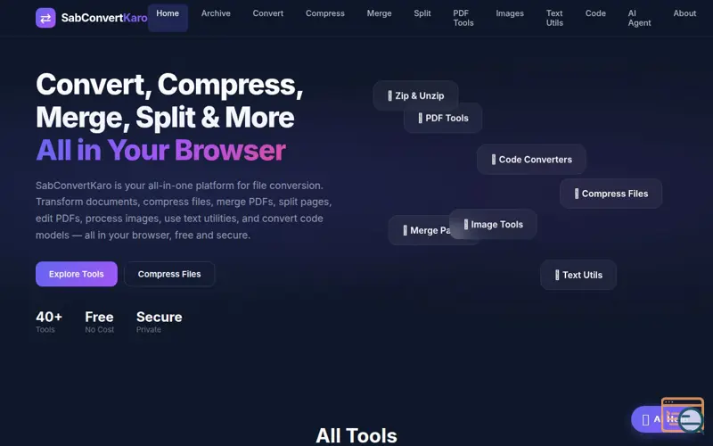 Screenshot of SabConvertKaro – 40+ Free File Tools