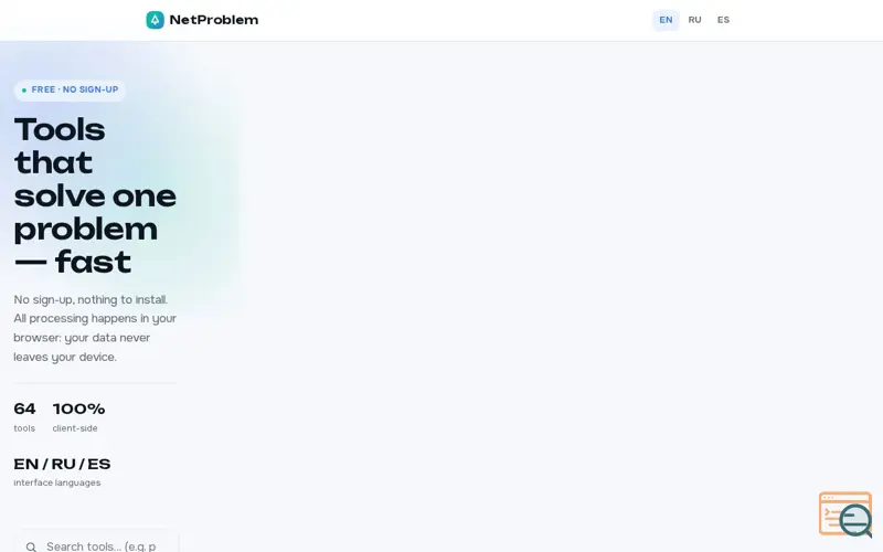 Screenshot of NetProblem — Free Online Tools for Text, Numbers & Files