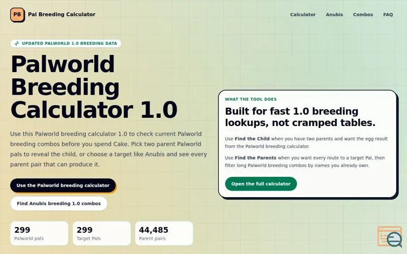 Screenshot of Pal Breeding Calculator