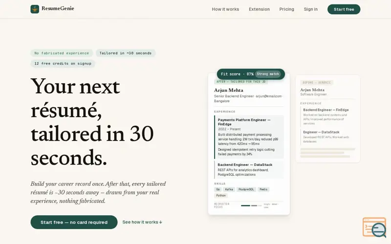 Screenshot of ResumeGenie