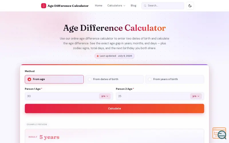Screenshot of Age Difference Calculator
