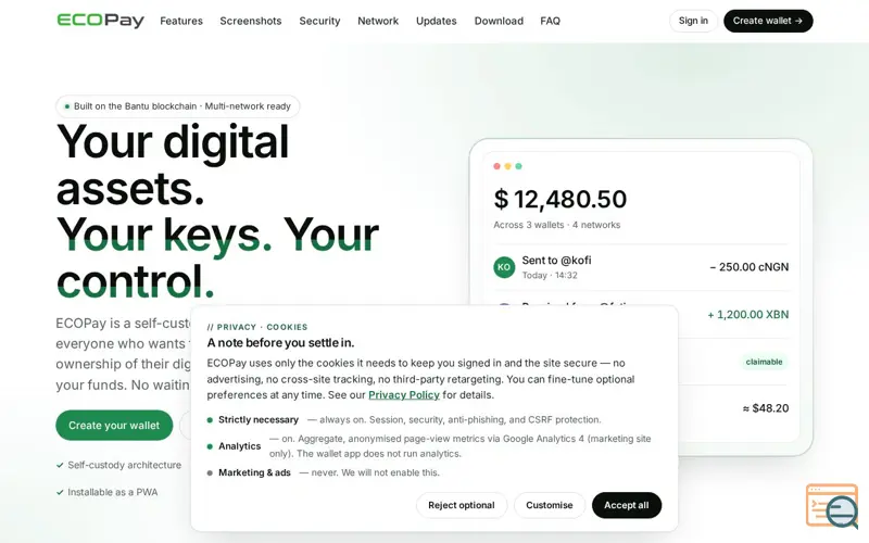Screenshot of ECOPay Self-Custody Wallet