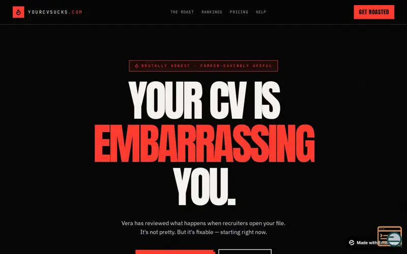 Screenshot of yourcvsucks.com —Vera will roast your CV
