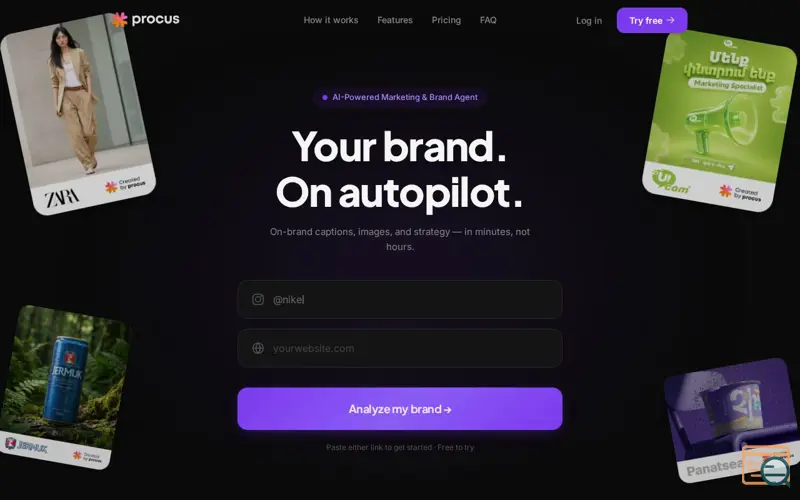 Screenshot of Procus AI. Your AI SMM manager. 