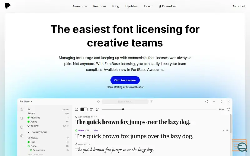 Screenshot of Font licensing made easy by FontBase