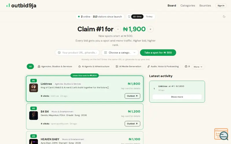 Screenshot of outbid9ja