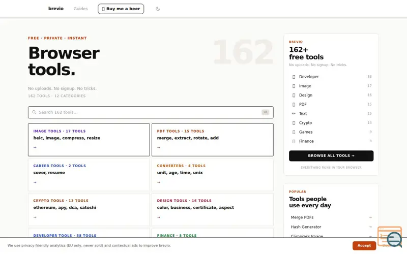 Screenshot of I built 184 free browser tools