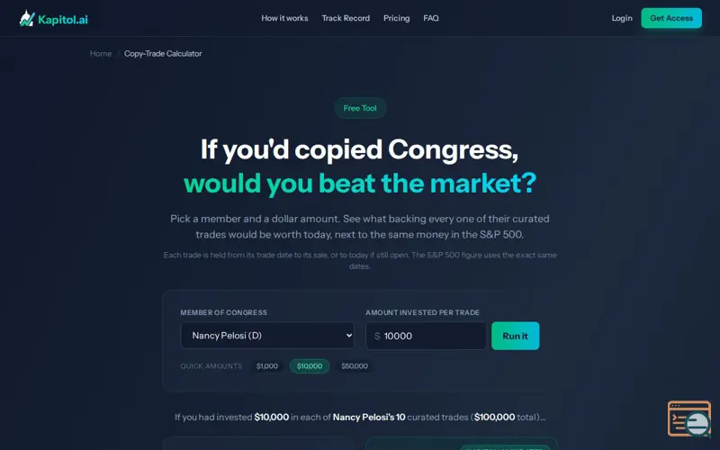 Screenshot of Congress Copy Calculator