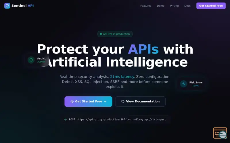 Screenshot of Sentinel API