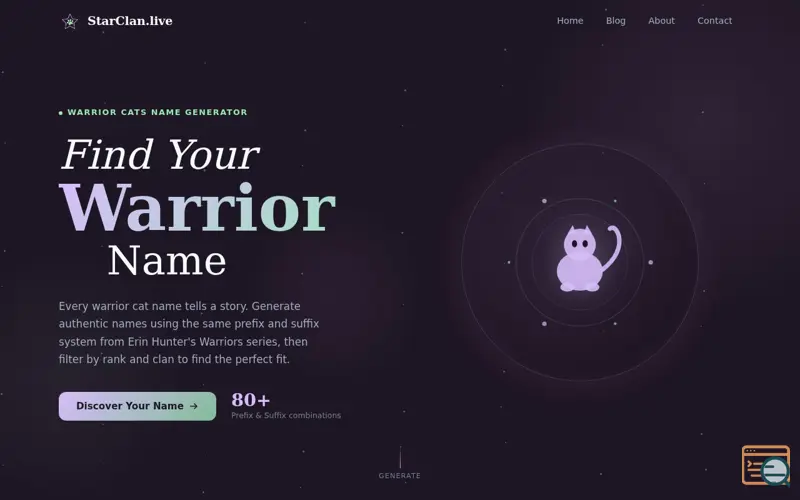 Screenshot of Warrior Cat Name Generator