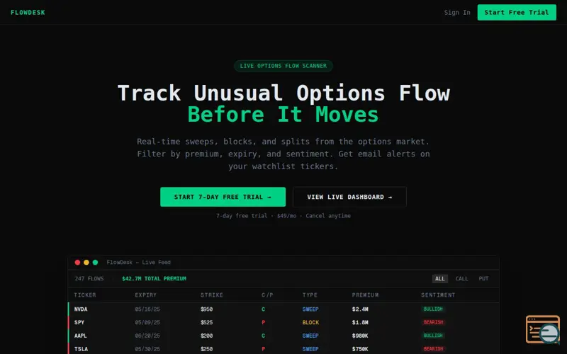 Screenshot of FlowDesk — Options Flow Scanner