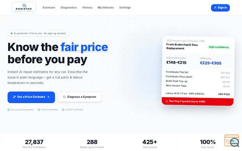 Screenshot of RepairFair