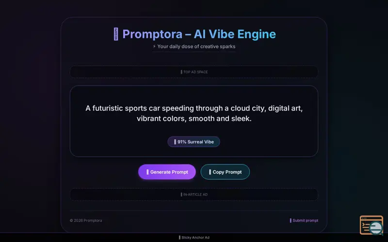 Screenshot of Promptora AI Vibe Engine