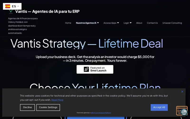 Screenshot of Vantis — Agentes de IA para tu ERP, a launch using SmolLaunch