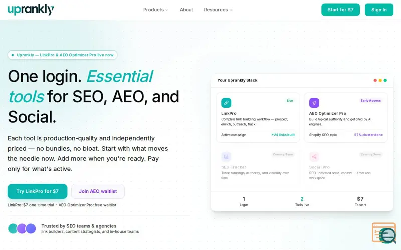 Screenshot of Uprankly LinkPro, a launch using ThriveDesk
