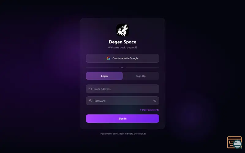 Screenshot of Degen Space — Meme Coin demo Trading app