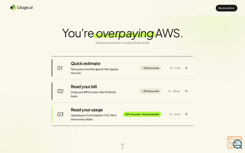 Screenshot of AWS Savings Calculator by Usage AI