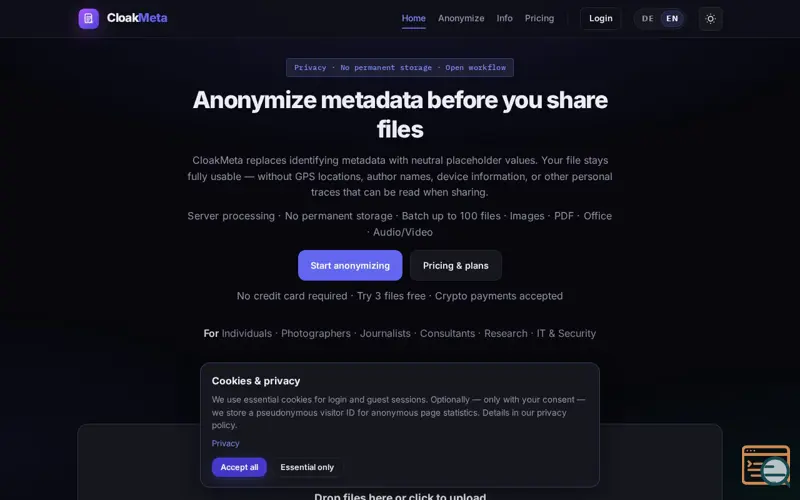 Screenshot of CloakMeta — Metadaten anonymisieren