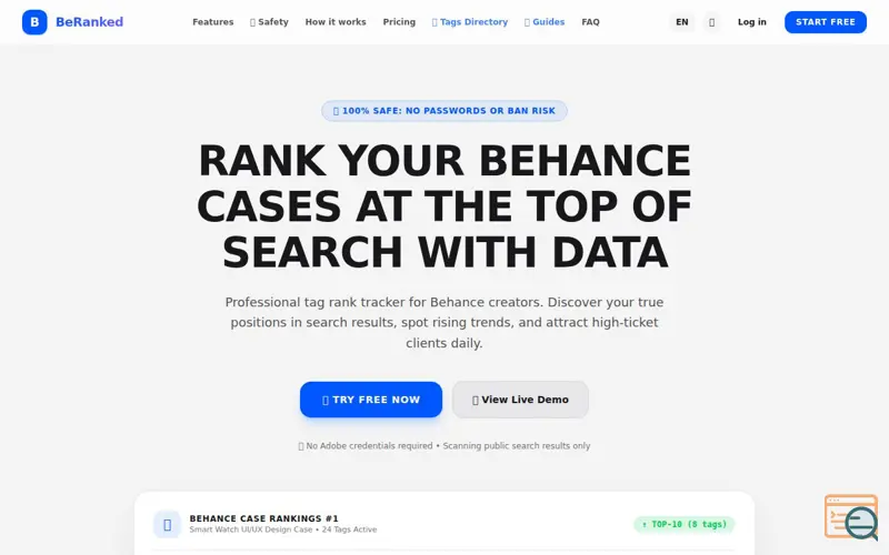 Screenshot of BeRanked, a launch using Yandex Domain Verification
