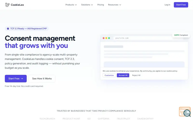 Screenshot of CookieLex — Consent Management Platform