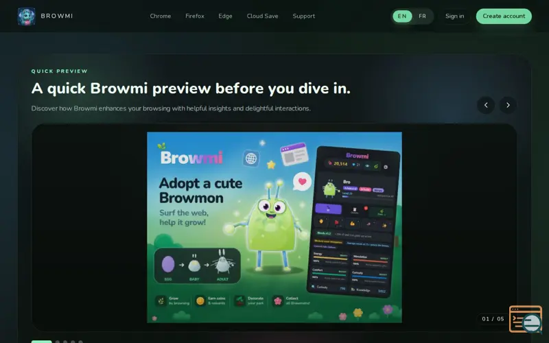 Screenshot of Browmi: Virtual Pet Browser Companion
