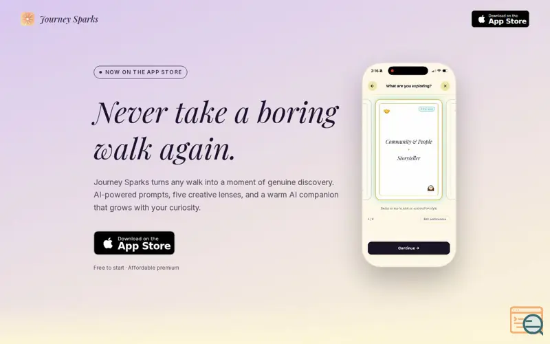 Screenshot of Journey Sparks — Walk. Notice. Wonder.