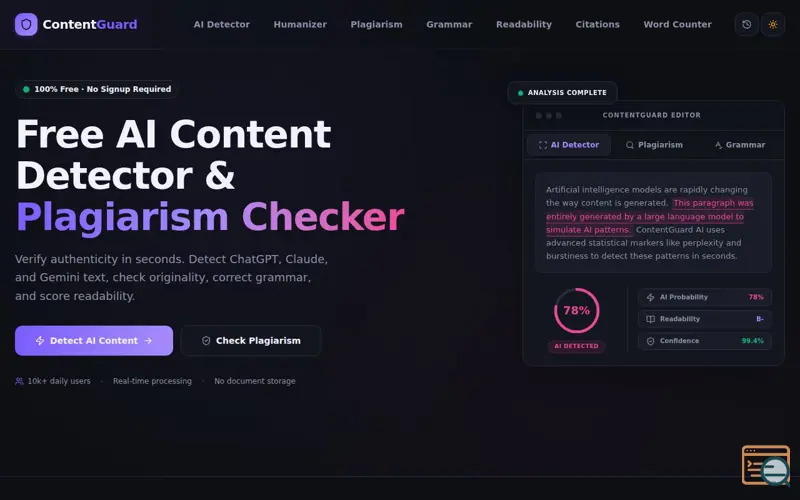 Screenshot of ContentGuard AI