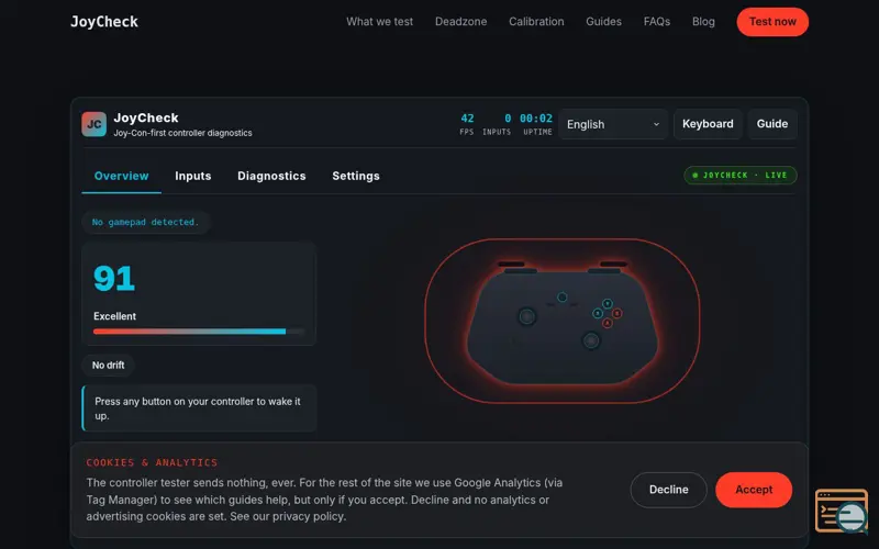 Screenshot of JoyCheck