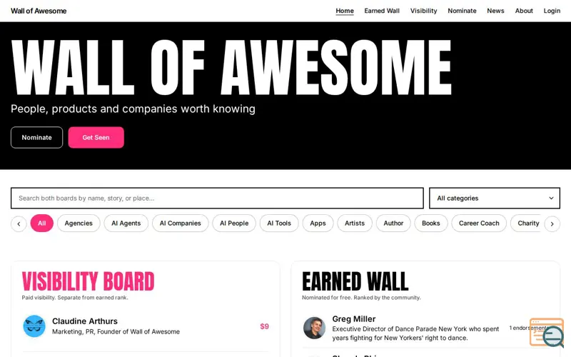 Screenshot of Wall of Awesome 