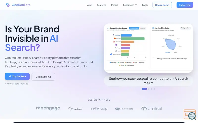 Screenshot of GeoRankers — AI Search Intelligence Platform for B2B SaaS