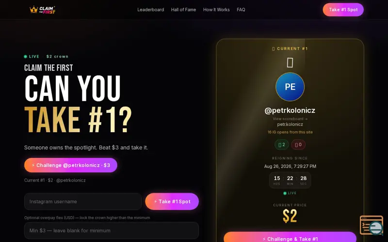 Screenshot of Claim The First