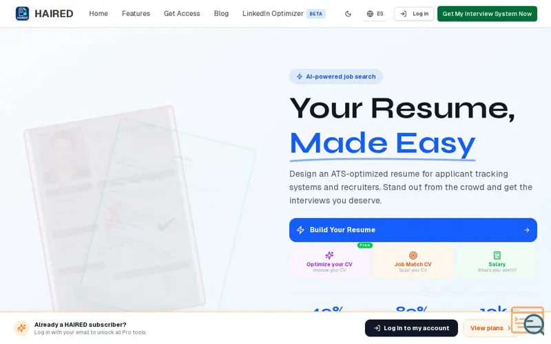 Screenshot of Haired - Your Resume, Made Easy with AI