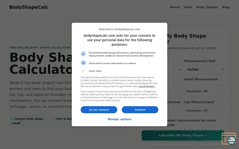 Screenshot of BodyShapeCalc