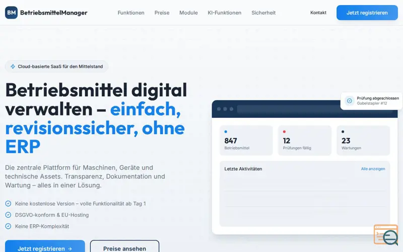 Screenshot of BetriebsmittelManager