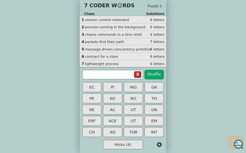 Screenshot of 7coderwords