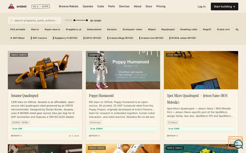 Screenshot of Browse 61 3D Printable Robots