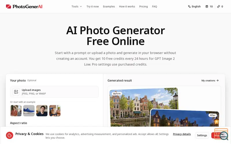 Screenshot of Free AI Photo Generator, a launch using ToolRain