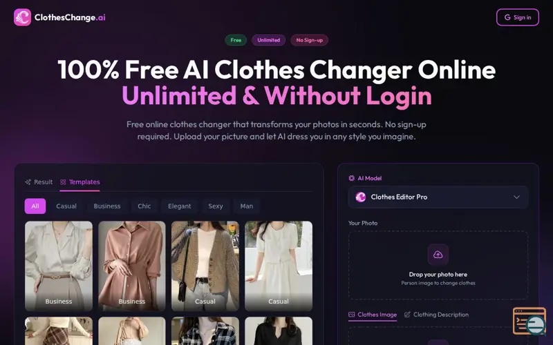 Screenshot of Free AI clothes changer online