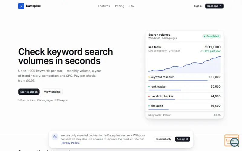 Screenshot of Dataspline keyword search volume checker